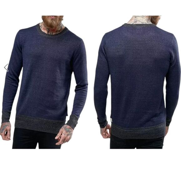 SCOTCH & SODA Home Alone Navy & Black Crew Neck Linen Blend Sweater sz L EUC - Picture 1 of 10